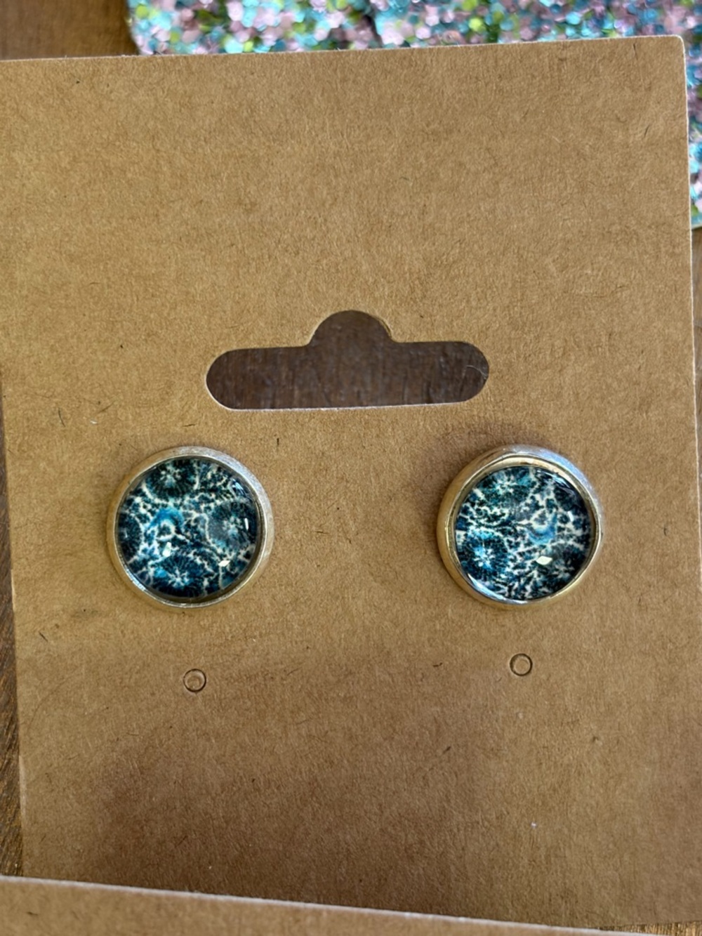 Blue Marble Round Stud Earrings